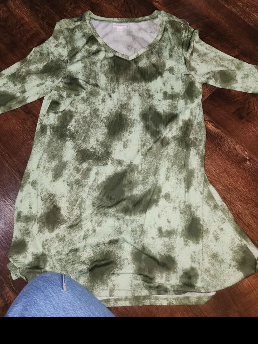 LuLaRoe Olive Green Tie-Dye V-Neck Tunic